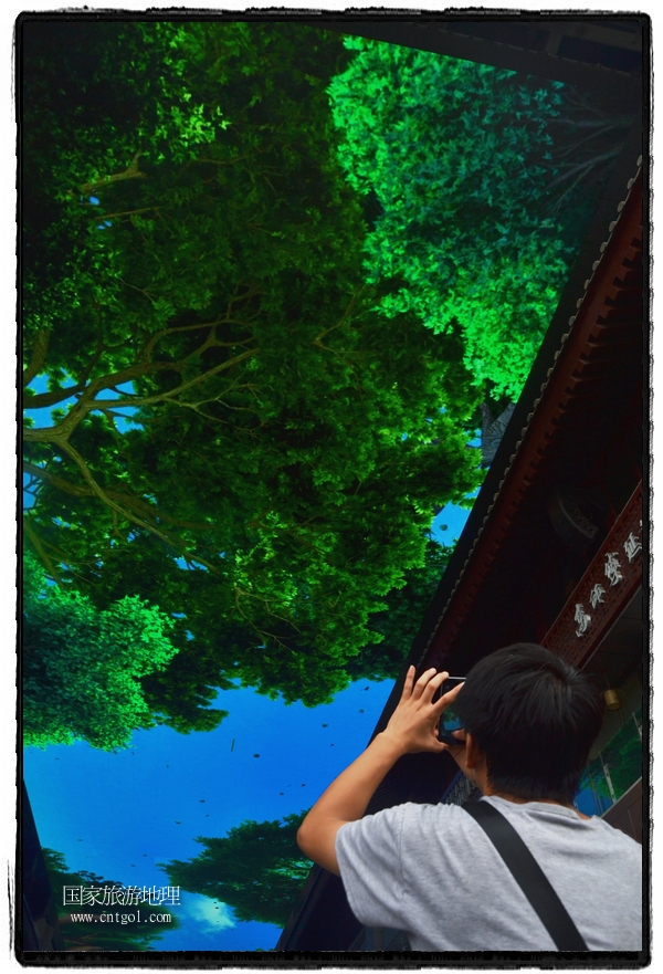 9月8日，在西安市大雁塔景區(qū)，“天幕”景觀吸引游客駐足觀看，并拿出手機拍攝。